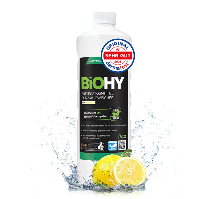 BiOHY cleaning agent for vacuum wipers, cleaners for wet and dry vacuum cleaners, floor care products, organic cleaners