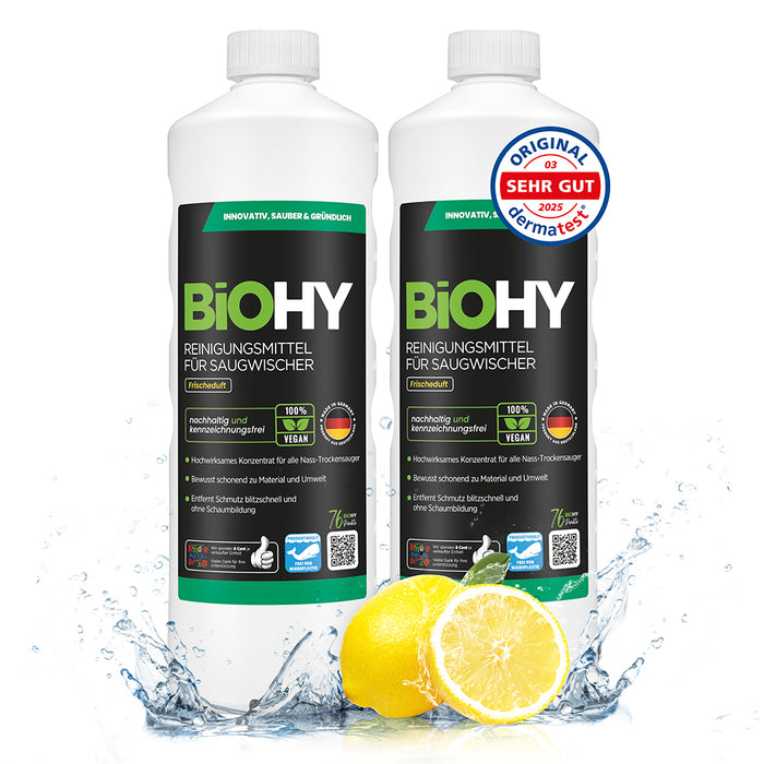 BiOHY cleaning agent for vacuum wipers, cleaners for wet and dry vacuum cleaners, floor care products, organic cleaners