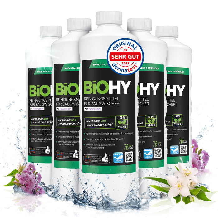 BiOHY cleaning agent for vacuum wipers, cleaners for wet and dry vacuum cleaners, floor care products, organic cleaners