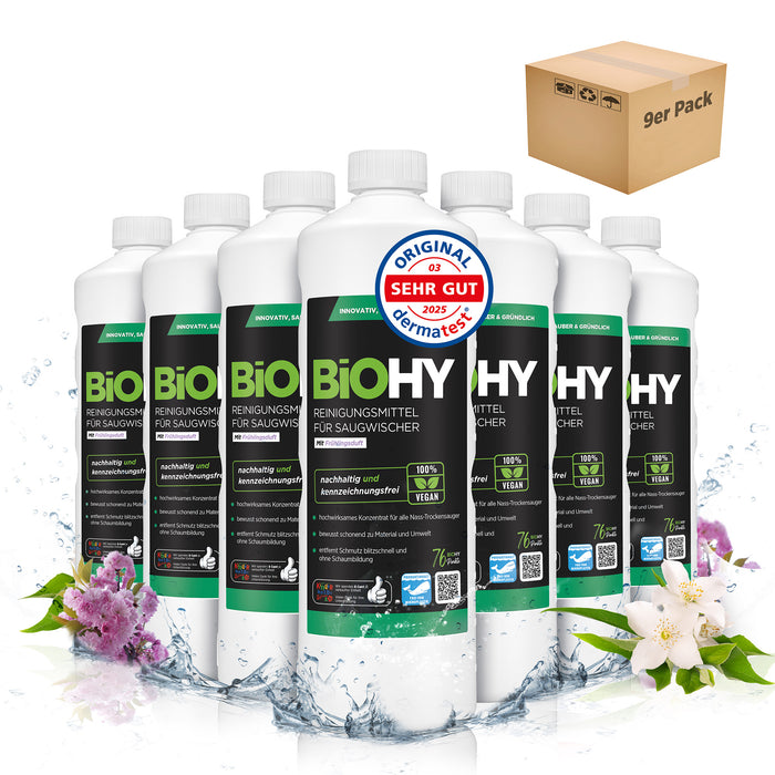 BiOHY cleaning agent for vacuum wipers, cleaners for wet and dry vacuum cleaners, floor care products, organic cleaners