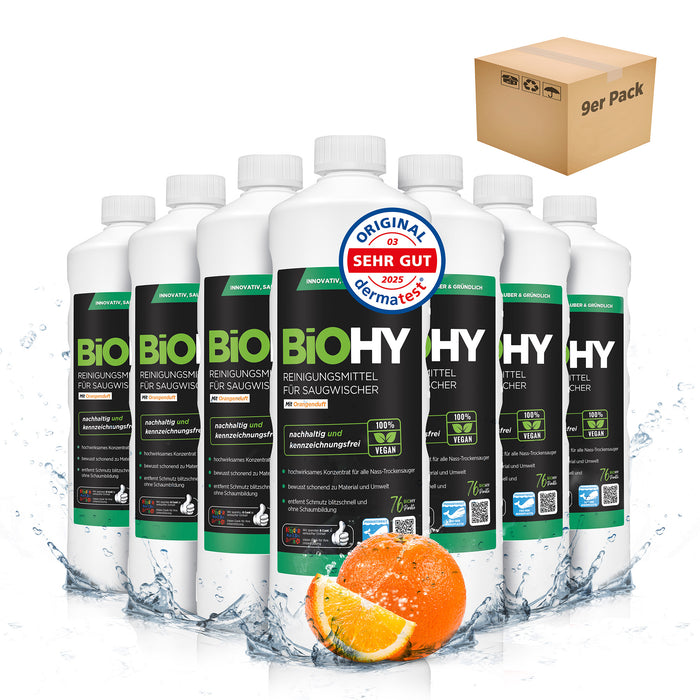 BiOHY cleaning agent for vacuum wipers, cleaners for wet and dry vacuum cleaners, floor care products, organic cleaners