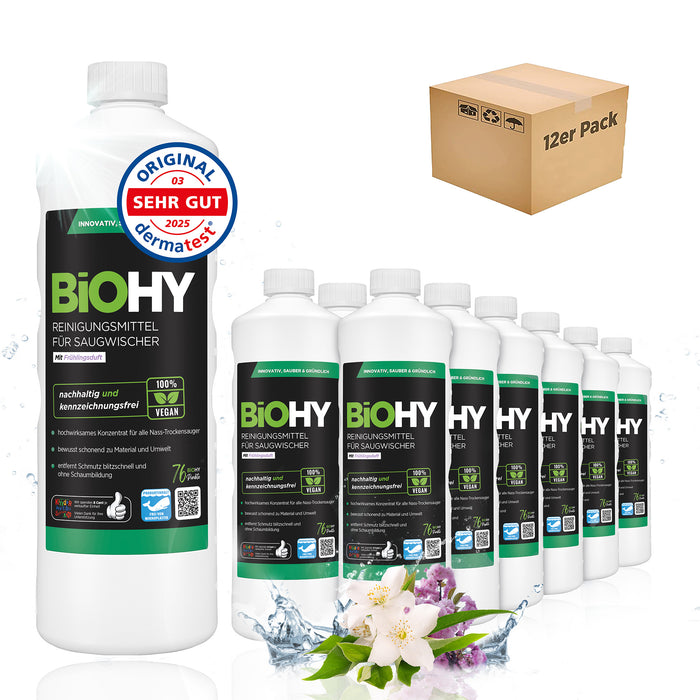BiOHY cleaning agent for vacuum wipers, cleaners for wet and dry vacuum cleaners, floor care products, organic cleaners