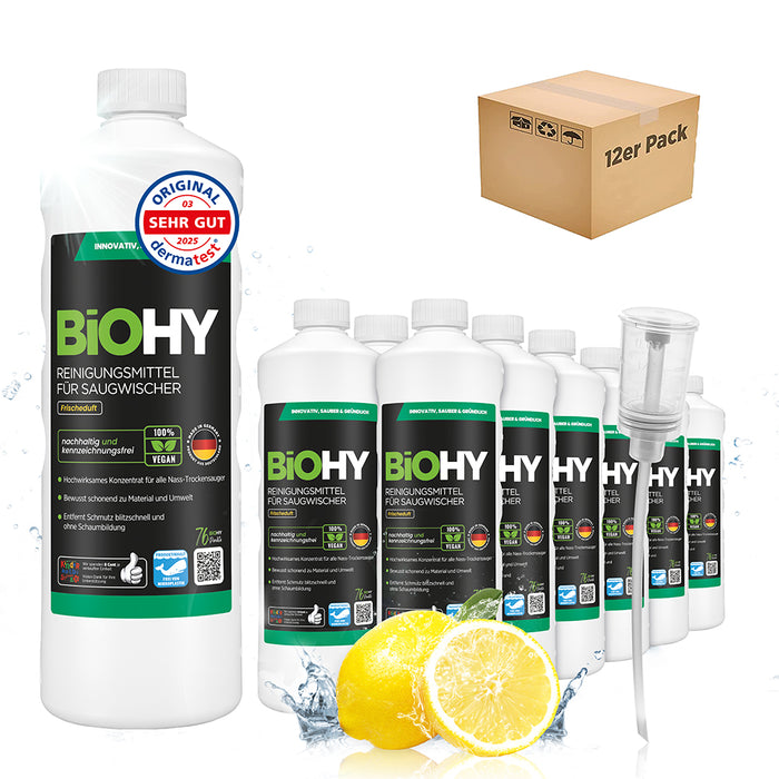 BiOHY cleaning agent for vacuum wipers, cleaners for wet and dry vacuum cleaners, floor care products, organic cleaners