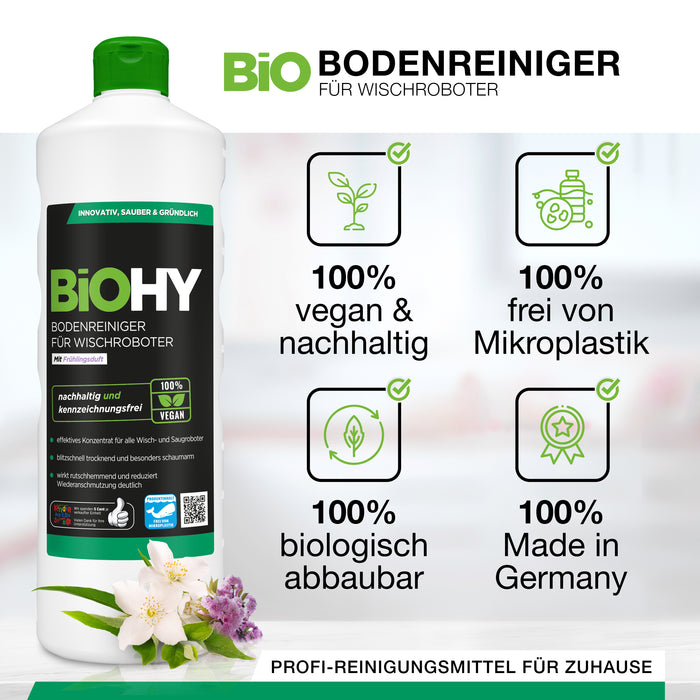 BiOHY floor cleaner for wiping robots, organic cleaner, floor wiping care, non-foaming floor cleaner