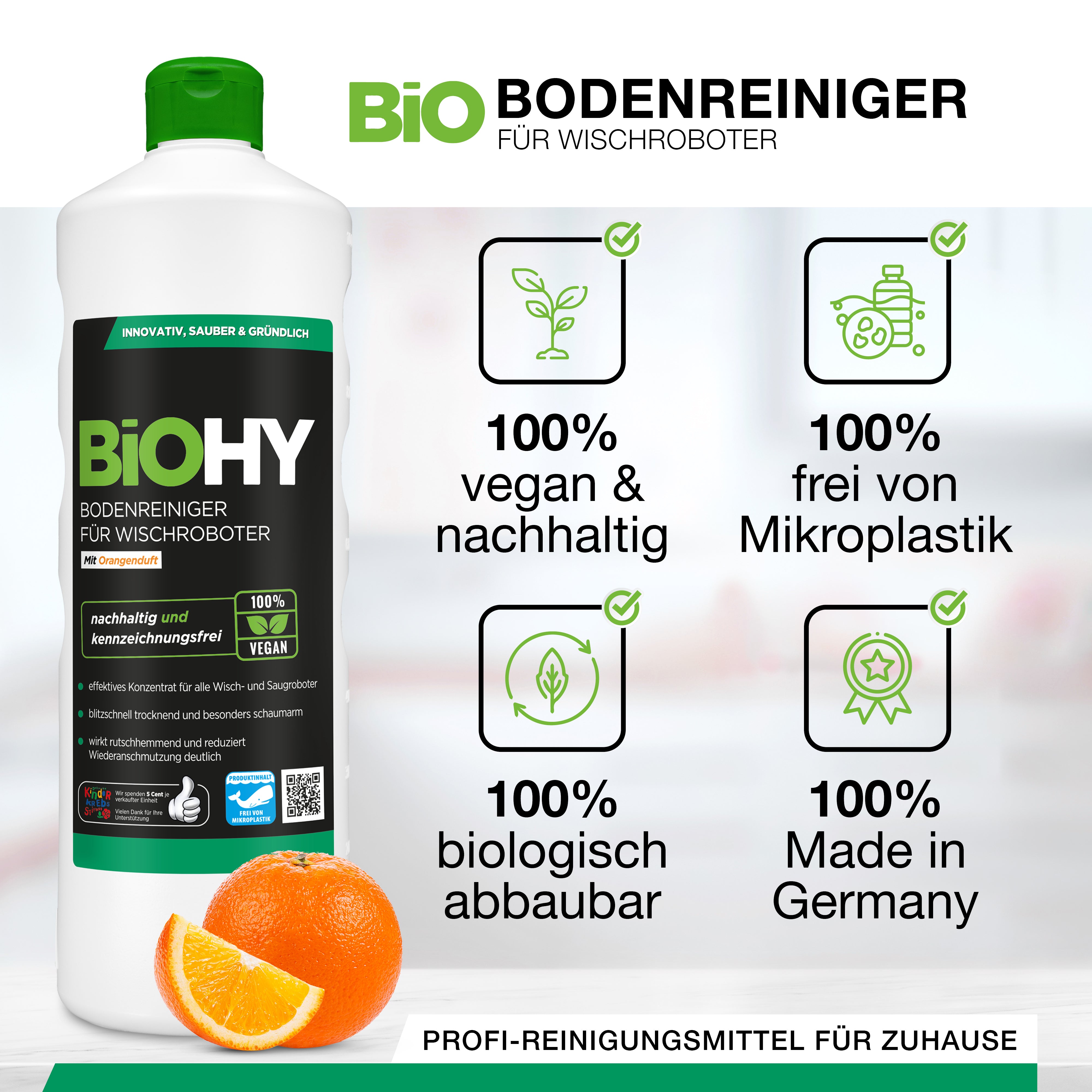 BiOHY floor cleaner for wiping robots, organic cleaner, floor wiping care, non-foaming floor cleaner