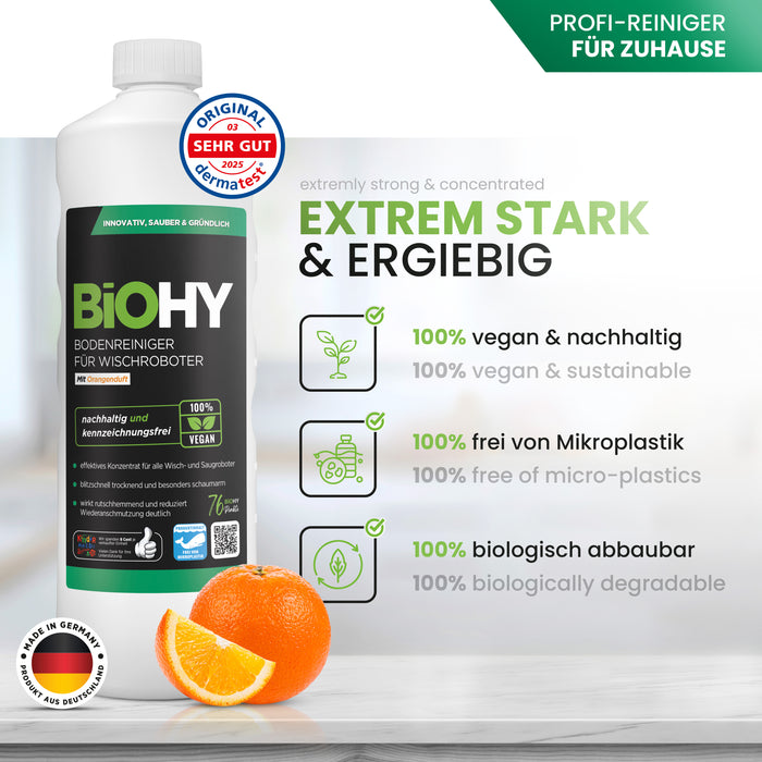 BiOHY floor cleaner for wiping robots, organic cleaner, floor wiping care, non-foaming floor cleaner
