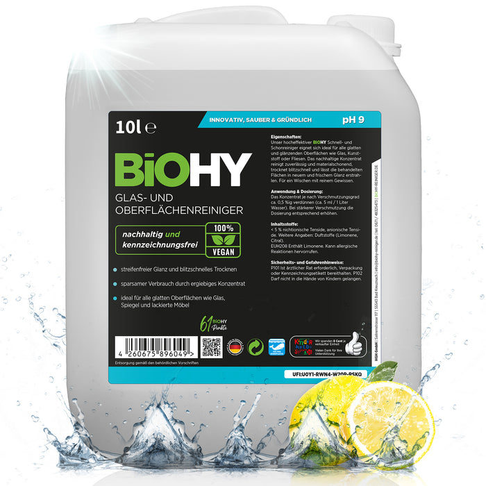 BiOHY glass and surface cleaner, glass cleaner, surface cleaner, window cleaning agent