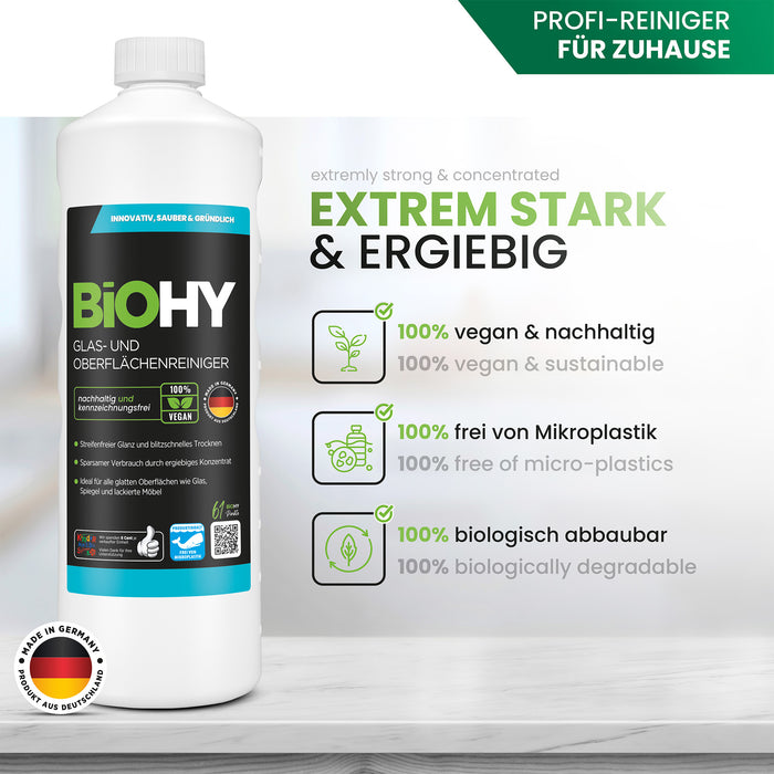 BiOHY glass and surface cleaner, glass cleaner, surface cleaner, window cleaning agent