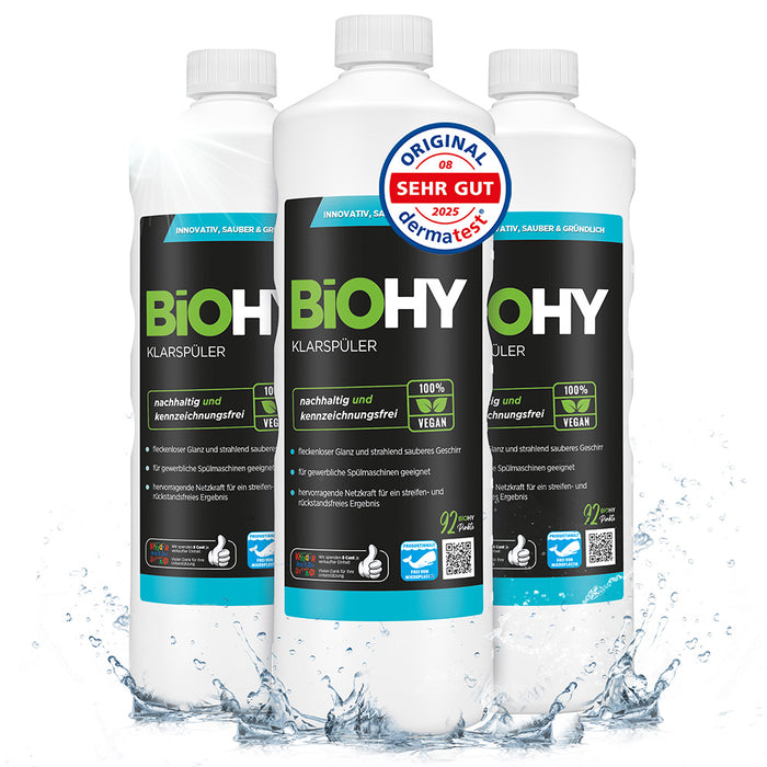 BiOHY rinse aid, glass cleaner dishwasher, dishwashing detergent, cutlery cleaner