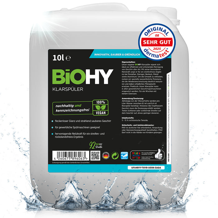 BiOHY rinse aid, glass cleaner dishwasher, dishwashing detergent, cutlery cleaner