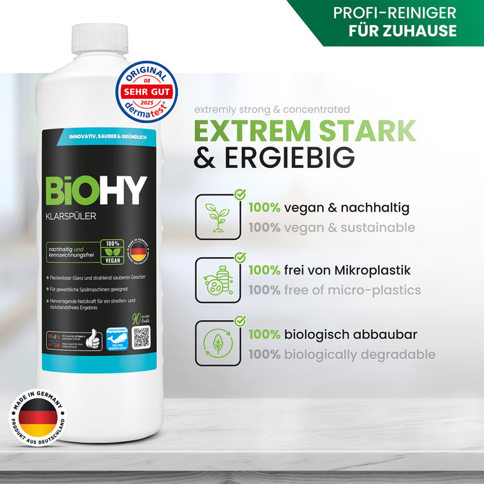 BiOHY rinse aid, glass cleaner dishwasher, dishwashing detergent, cutlery cleaner