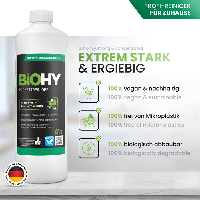BiOHY parquet cleaner, parquet care products, wooden floor soap, parquet care
