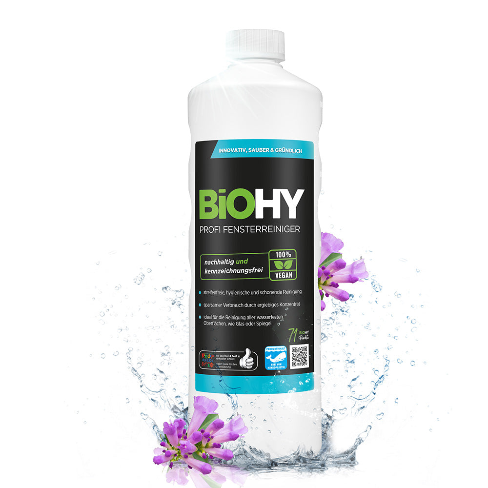 BiOHY professional window cleaner, glass cleaner, window cleaning agent, organic concentrate