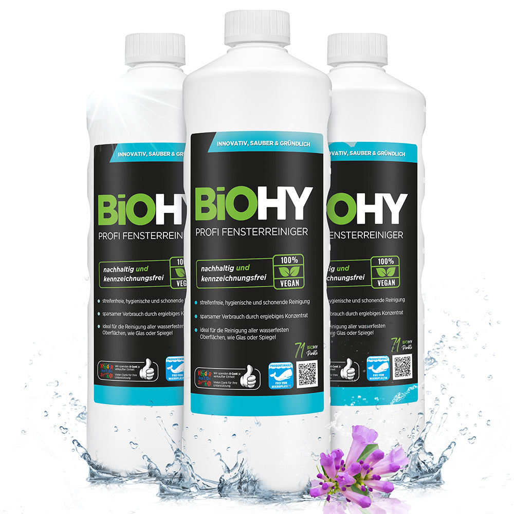 BiOHY professional window cleaner, glass cleaner, window cleaning agent, organic concentrate
