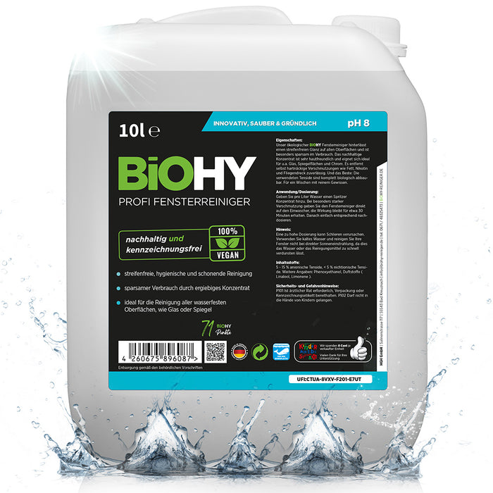 BiOHY professional window cleaner, glass cleaner, window cleaning agent, organic concentrate