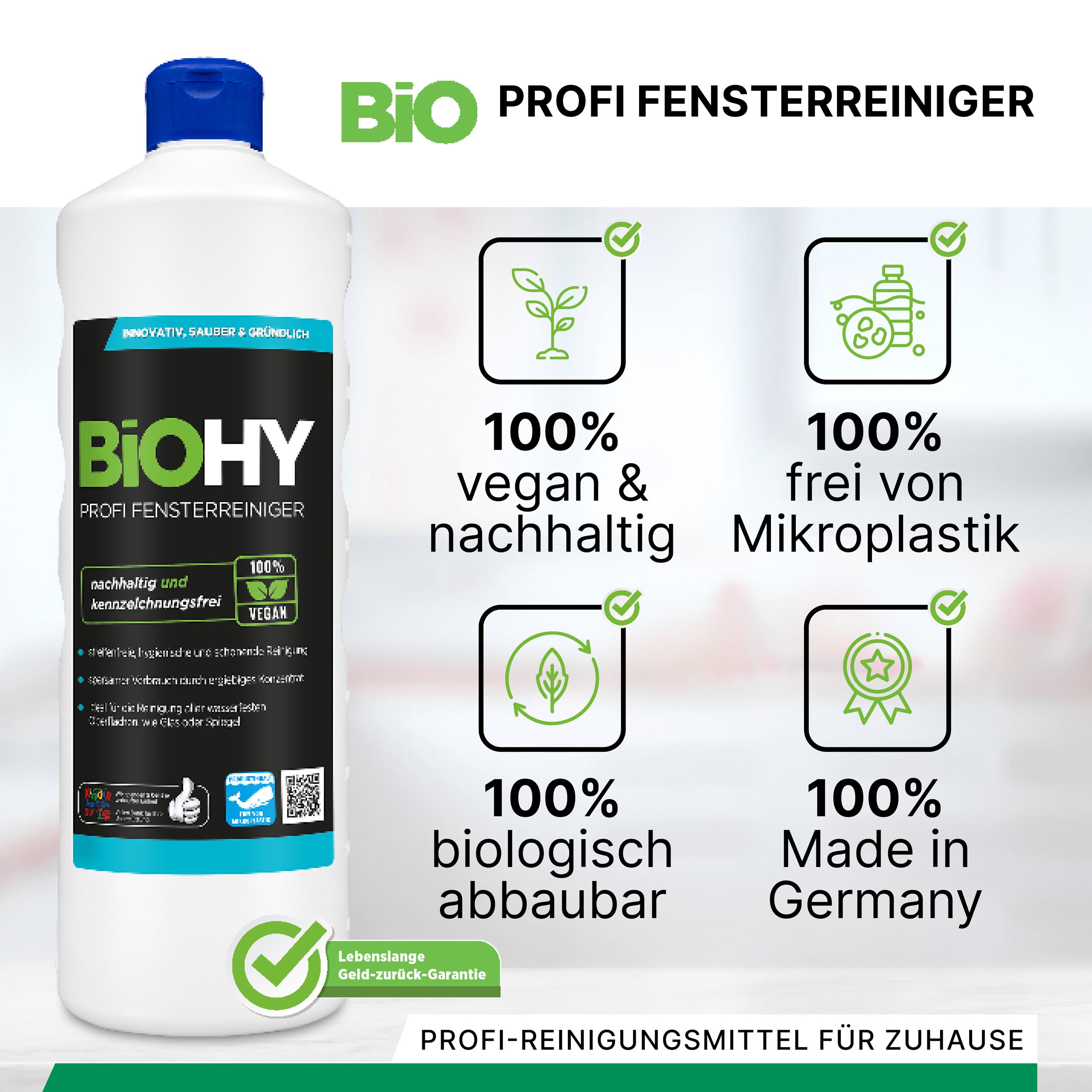 BiOHY professional window cleaner, glass cleaner, window cleaning agent, organic concentrate