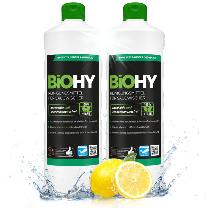 BiOHY cleaning agent for vacuum wipers, cleaners for wet and dry vacuum cleaners, floor care products, organic cleaners