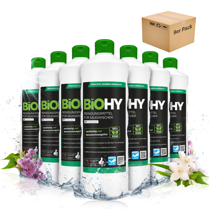 BiOHY cleaning agent for vacuum wipers, cleaners for wet and dry vacuum cleaners, floor care products, organic cleaners