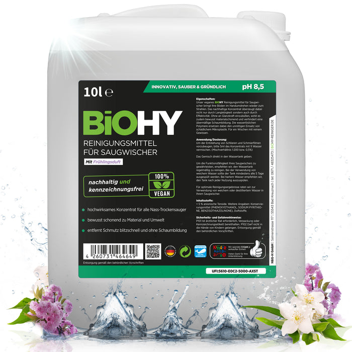 BiOHY cleaning agent for suction wipers 10 liters, wet and dry vacuum cleaners, floor care, shine cleaner