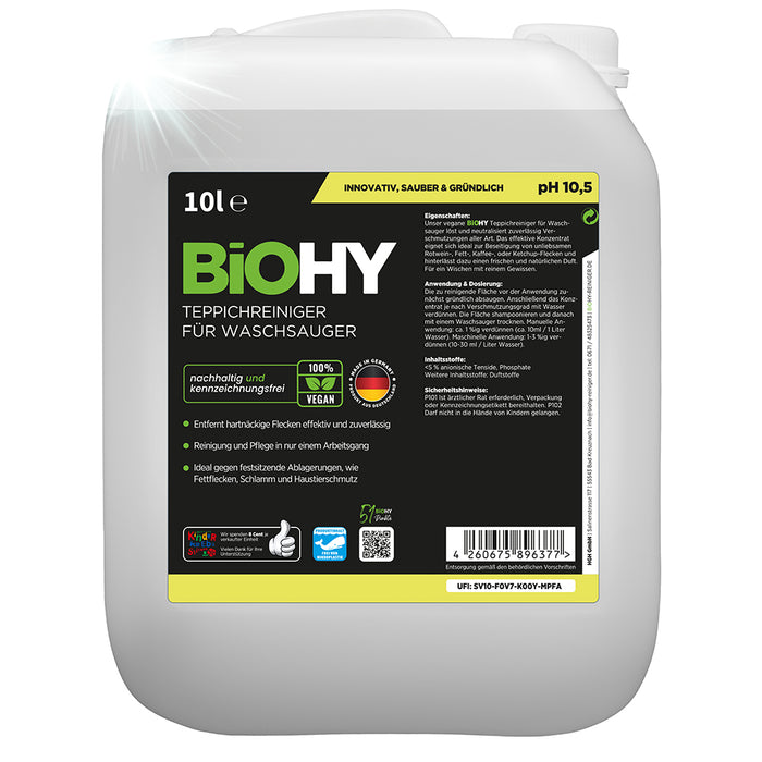 BiOHY carpet cleaner for vacuum cleaners, carpet shampoo, textile cleaners, carpet steam cleaners