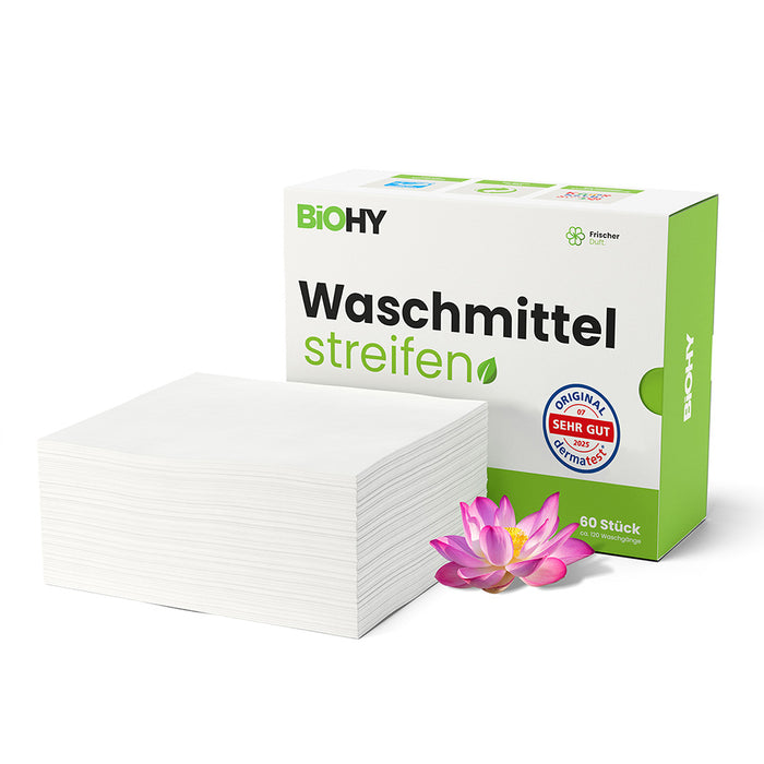 BiOHY laundry detergent sheets, laundry detergent strips, travel detergent, water-soluble washing paper