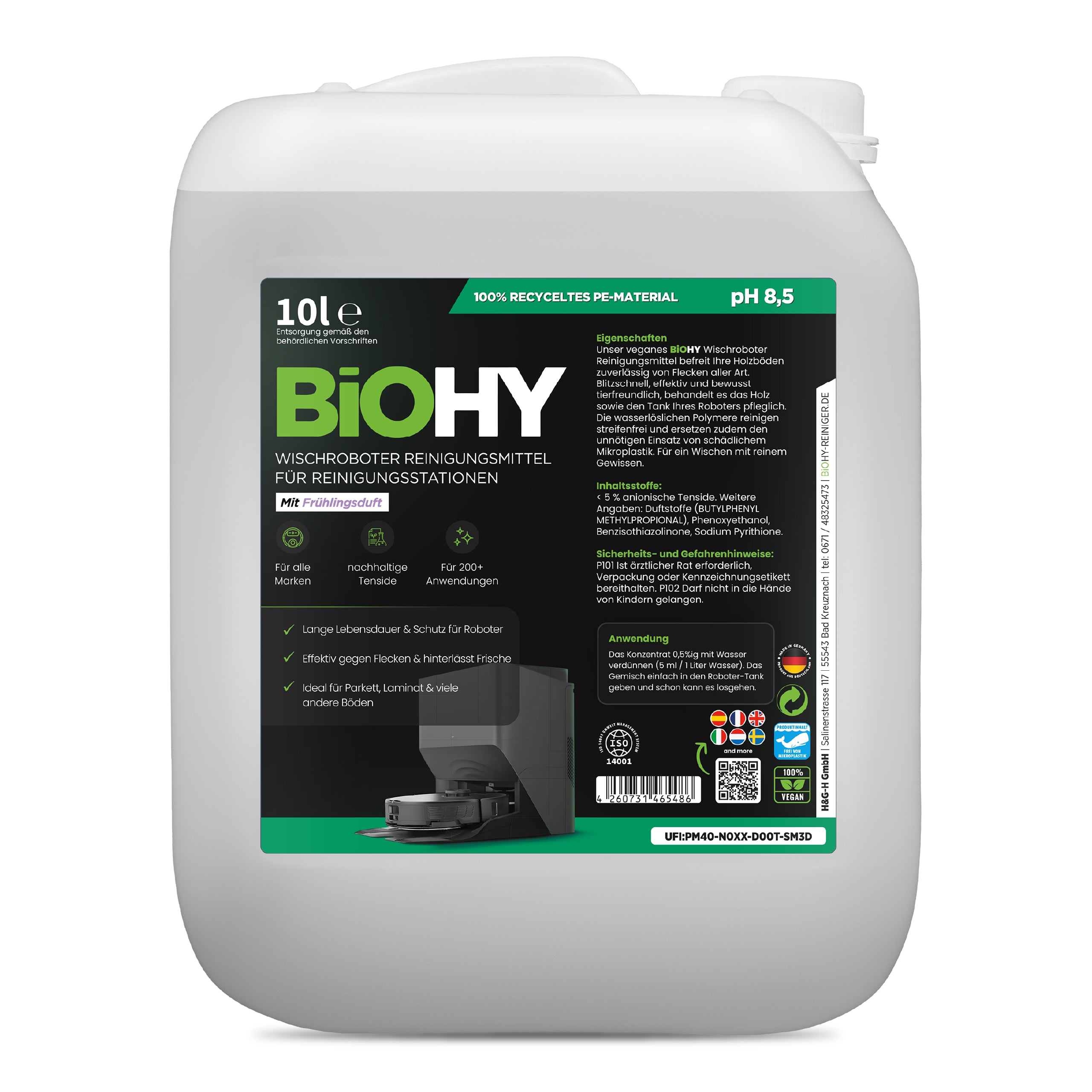 BiOHY Mopping robot cleaning agent for cleaning stations, cleaner for mopping robots, non-mudding floor cleaner, organic concentrate