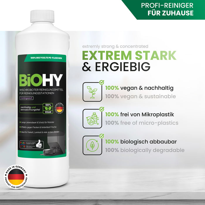 BiOHY Mopping robot cleaning agent for cleaning stations, cleaner for mopping robots, non-mudding floor cleaner, organic concentrate