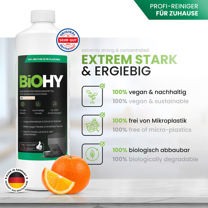 BiOHY Mopping robot cleaning agent for cleaning stations, cleaner for mopping robots, non-mudding floor cleaner, organic concentrate