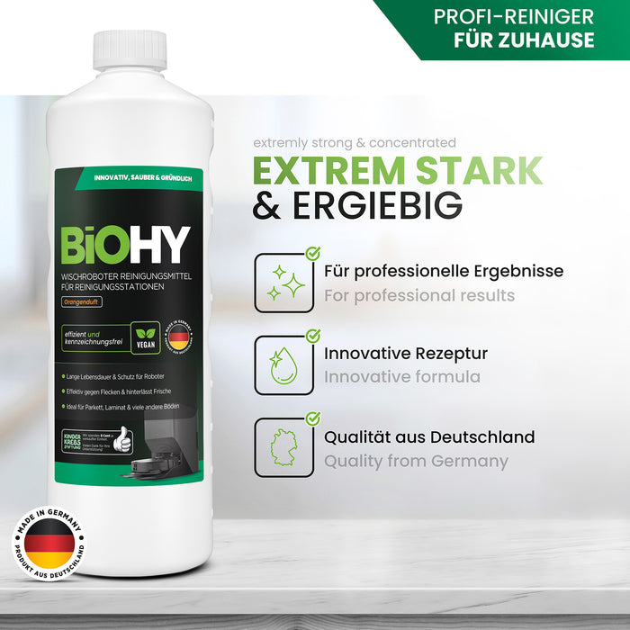BiOHY Mopping robot cleaning agent for cleaning stations, cleaner for mopping robots, non-mudding floor cleaner, organic concentrate