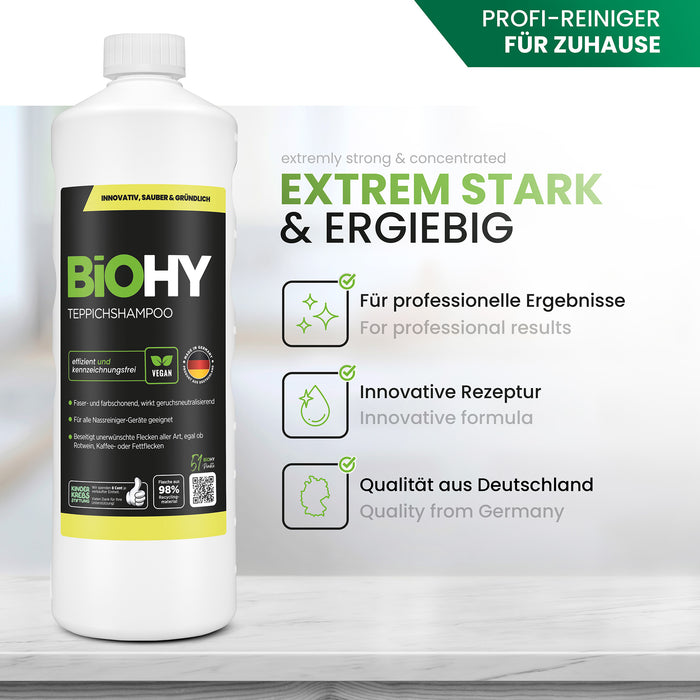 BiOHY carpet shampoo, carpet cleaner, carpet cleaning agent, carpet foam