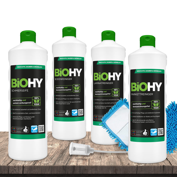 BiOHY down-to-earth set, floor cleaner, laminate cleaner, parquet cleaner, soft soap, dispenser, 40cm mop