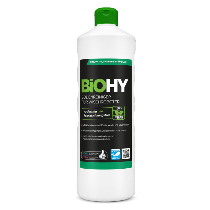 BiOHY Floor Cleaner For Mop Robots (3 X 1 Litre) Plus Dispenser, Concentrate Cleaning Agent For All Mop And Robot Vacuum Cleaners With Wet Function, Low Foam And Streak-Free, For All Floors