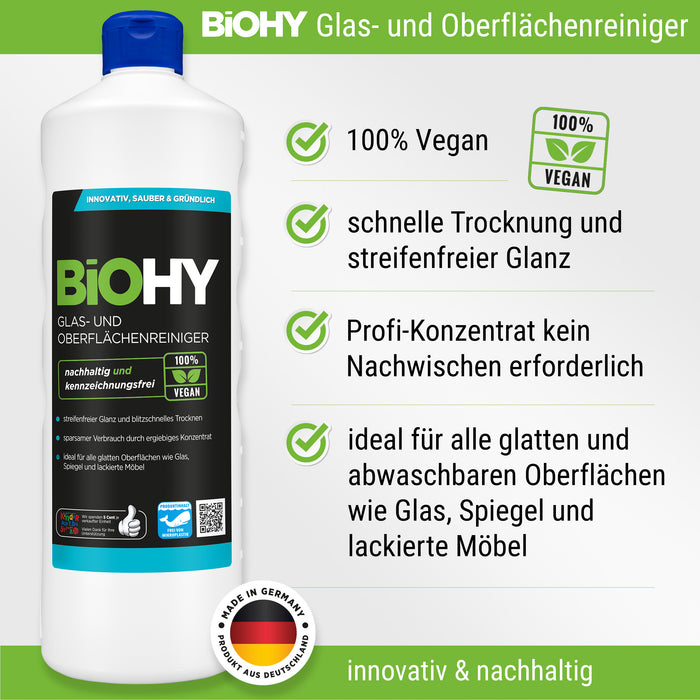 BiOHY clear view set + accessories, glass and surface cleaner, window cleaner, spray bottle, microfibre cloths