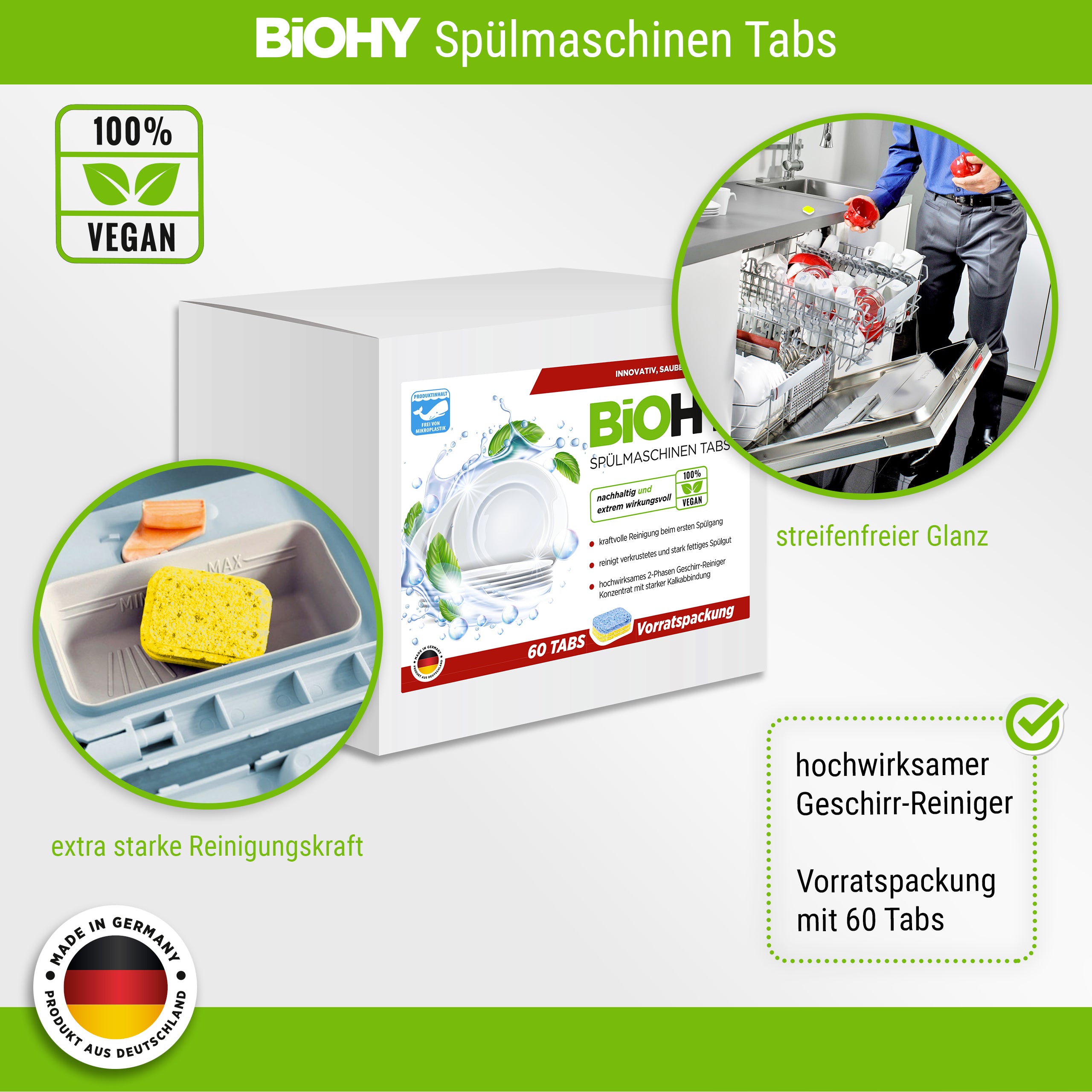 BIOHY dishwasher tabs (2-phase), dishwasher tabs, dishwasher tabs, rinsing tabs 